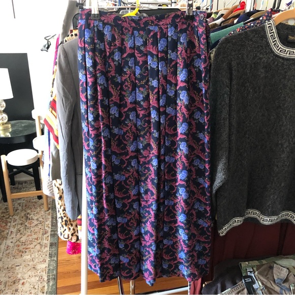 12. Deans of Scotland Jewel Tone Floral Pleated Midi Skirt - Picture 2 of 2